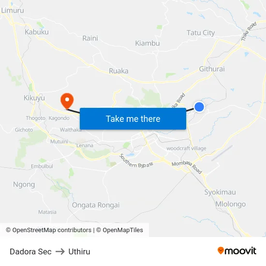 Dadora Sec to Uthiru map