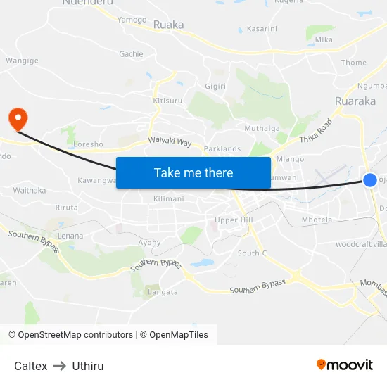 Caltex to Uthiru map