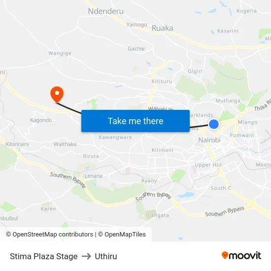 Stima Plaza Stage to Uthiru map
