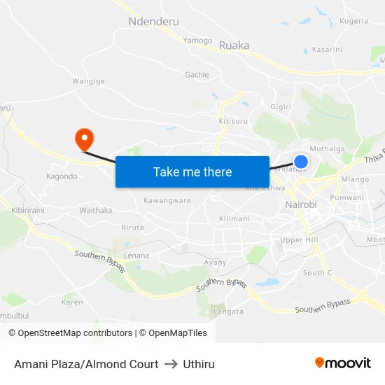 Amani Plaza/Almond Court to Uthiru map