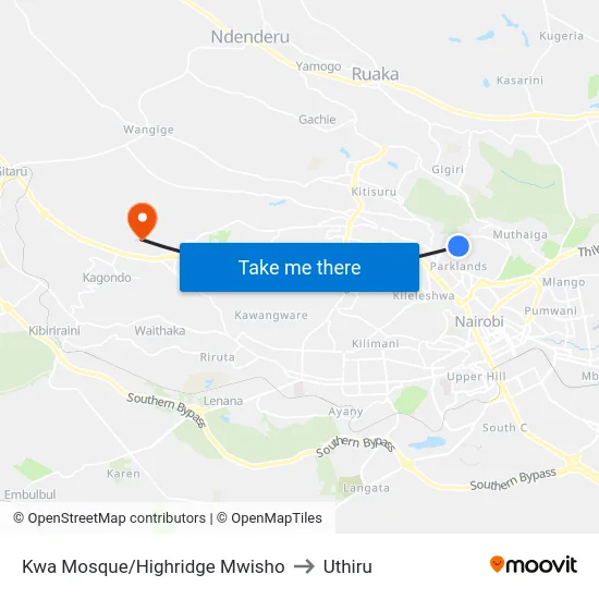 Kwa Mosque/Highridge Mwisho to Uthiru map