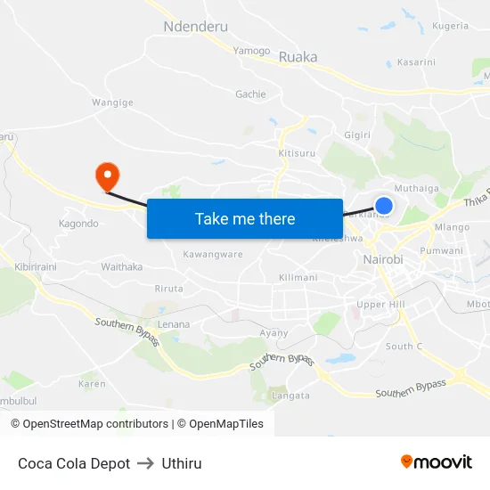 Coca Cola Depot to Uthiru map