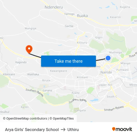 Arya Girls' Secondary School to Uthiru map