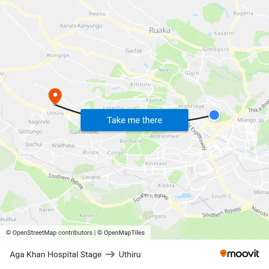 Aga Khan Hospital Stage to Uthiru map
