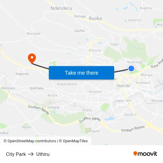 City Park to Uthiru map