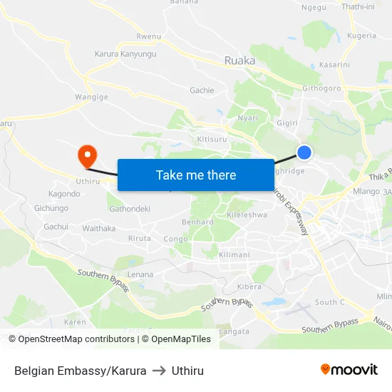 Belgian Embassy/Karura to Uthiru map