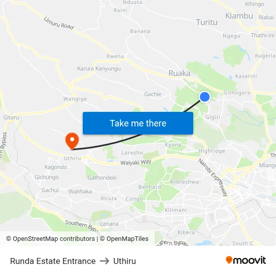 Runda Estate Entrance to Uthiru map