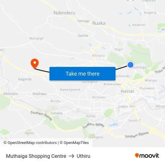 Muthaiga Shopping Centre to Uthiru map