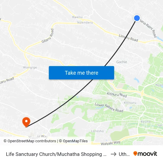 Life Sanctuary Church/Muchatha Shopping Centre to Uthiru map