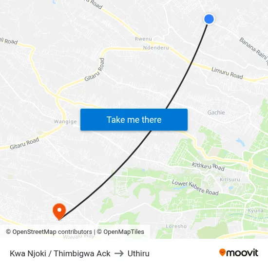 Kwa Njoki / Thimbigwa Ack to Uthiru map