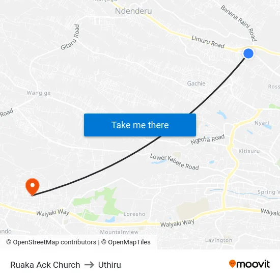 Ruaka Ack Church to Uthiru map