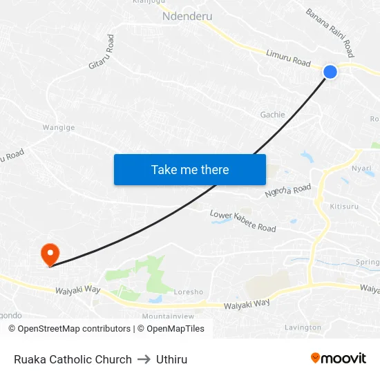 Ruaka Catholic Church to Uthiru map
