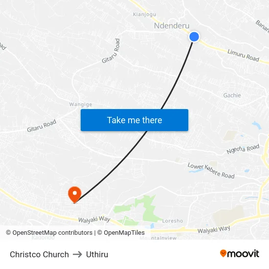 Christco Church to Uthiru map