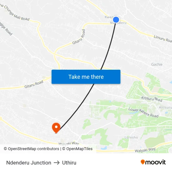 Ndenderu Junction to Uthiru map
