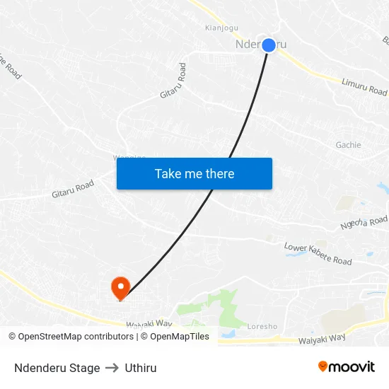Ndenderu Stage to Uthiru map