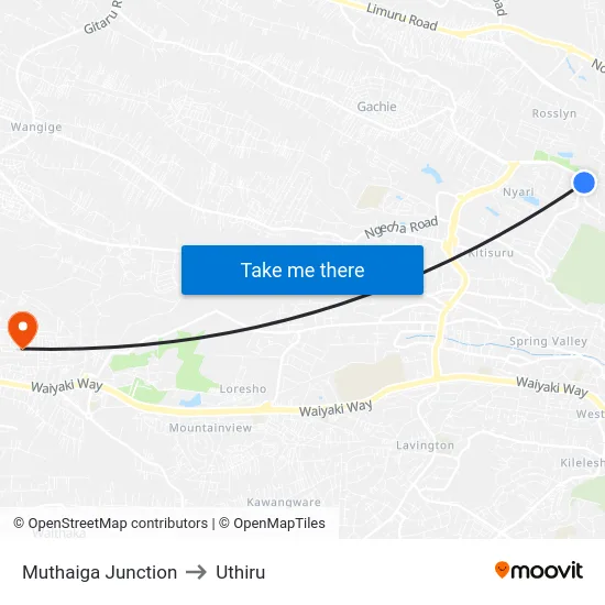 Muthaiga Junction to Uthiru map