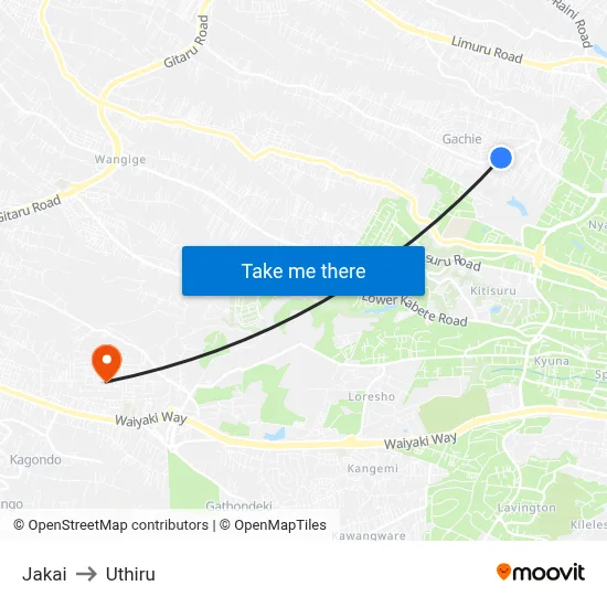 Jakai to Uthiru map