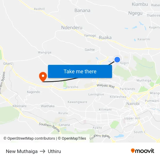 New Muthaiga to Uthiru map