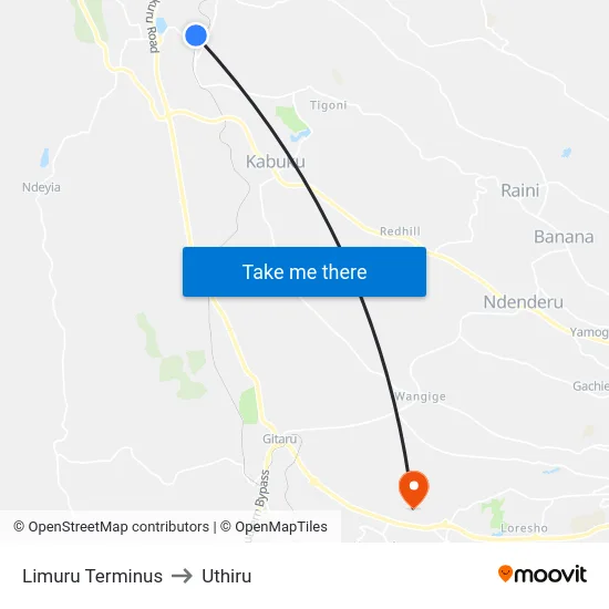 Limuru Terminus to Uthiru map