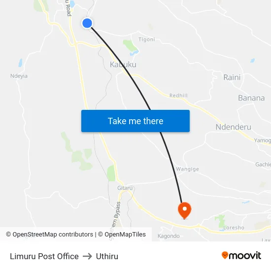 Limuru Post Office to Uthiru map