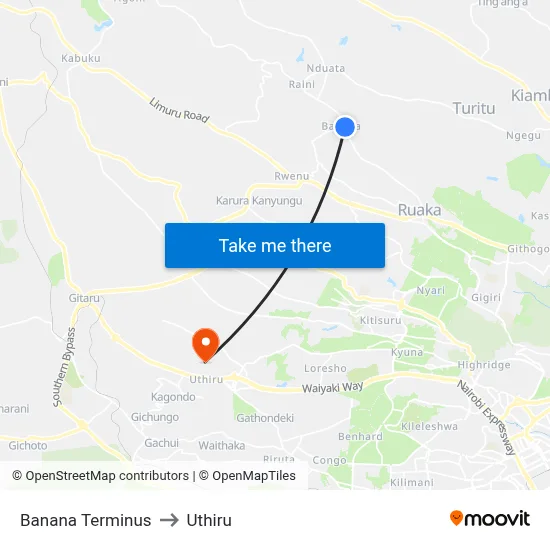 Banana Terminus to Uthiru map