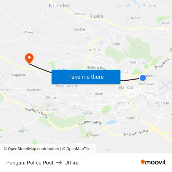 Pangani Police Post to Uthiru map