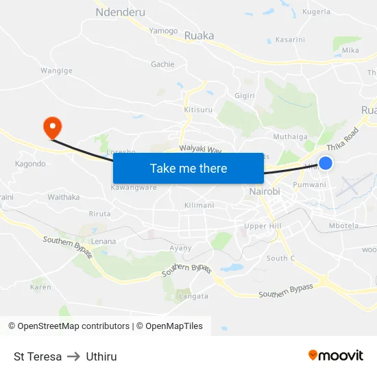 St Teresa to Uthiru map