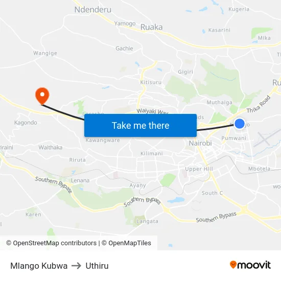 Mlango Kubwa to Uthiru map