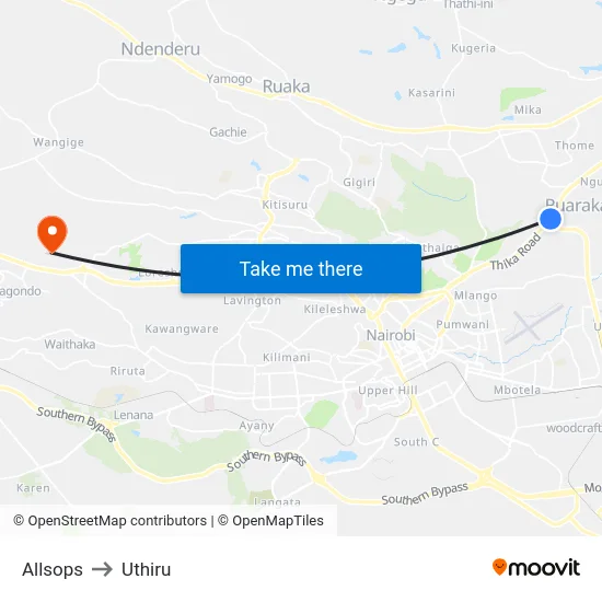 Allsops to Uthiru map