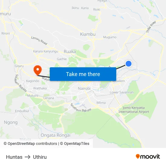 Huntas to Uthiru map