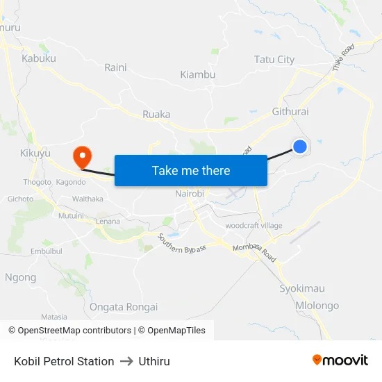 Kobil Petrol Station to Uthiru map