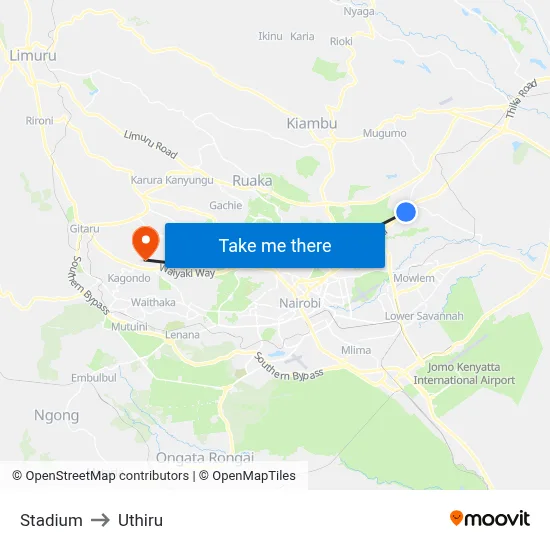 Stadium to Uthiru map