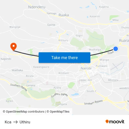 Kca to Uthiru map