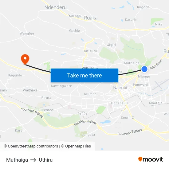 Muthaiga to Uthiru map