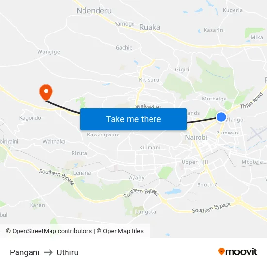 Pangani to Uthiru map