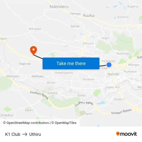 K1 Club to Uthiru map
