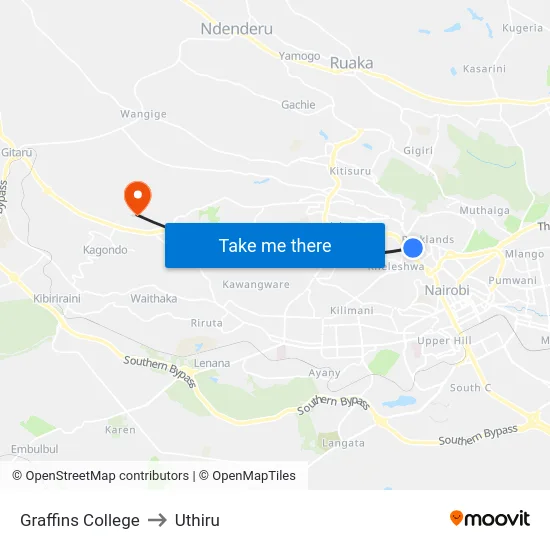 Graffins College to Uthiru map