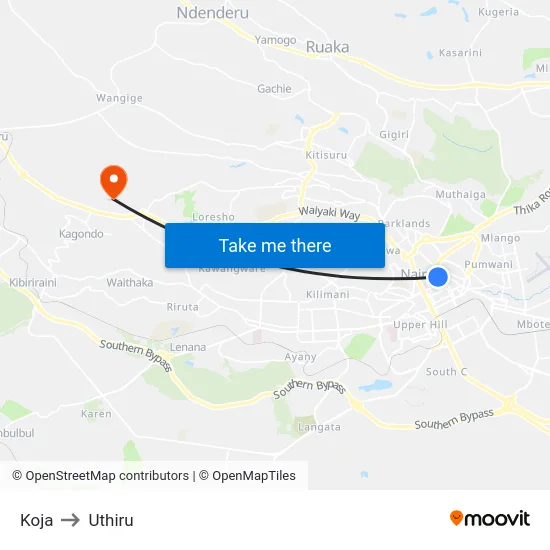 Koja to Uthiru map