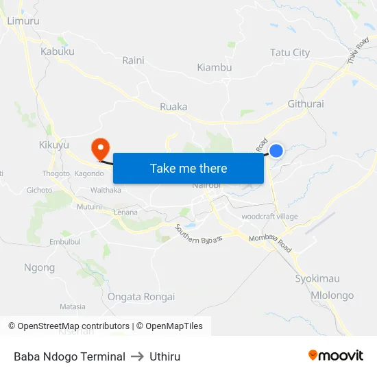 Baba Ndogo Terminal to Uthiru map