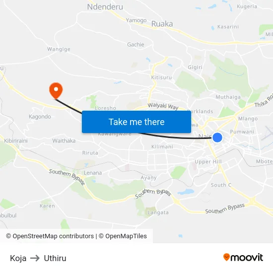 Koja to Uthiru map