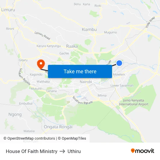 House Of Faith Ministry to Uthiru map