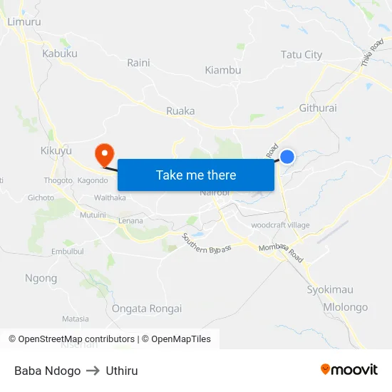 Baba Ndogo to Uthiru map