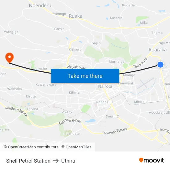 Shell Petrol Station to Uthiru map