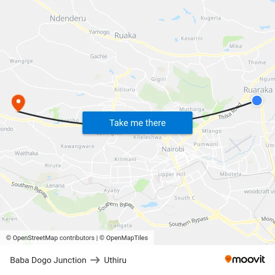 Baba Dogo Junction to Uthiru map