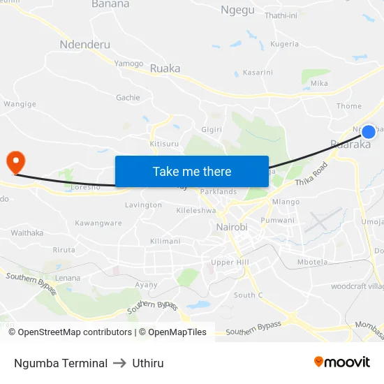 Ngumba Terminal to Uthiru map