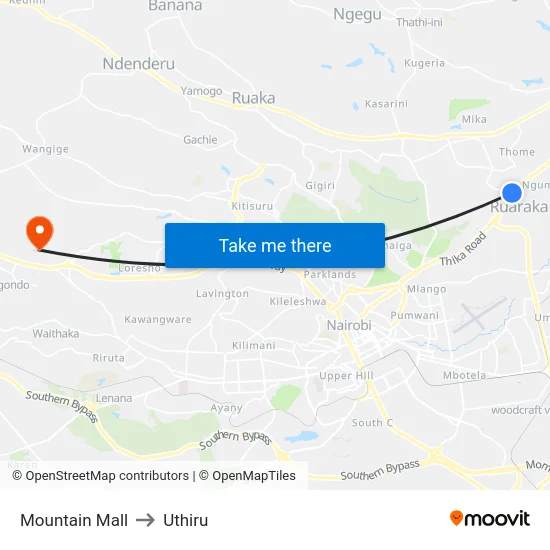 Mountain Mall to Uthiru map