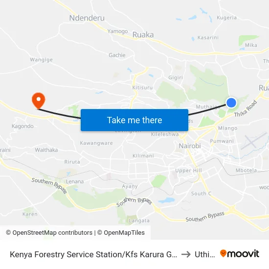 Kenya Forestry Service Station/Kfs Karura Gate to Uthiru map