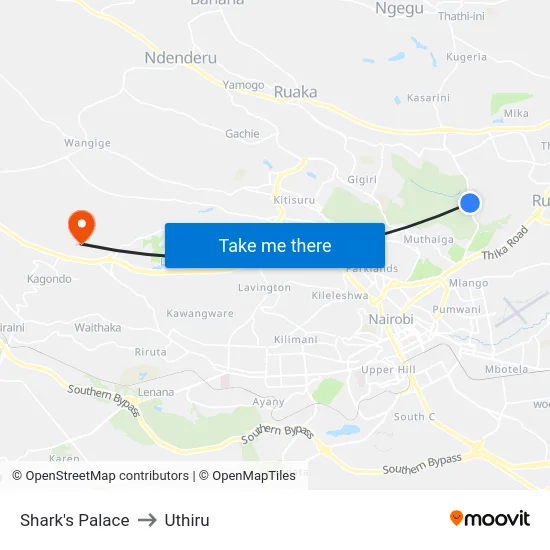 Shark's Palace to Uthiru map