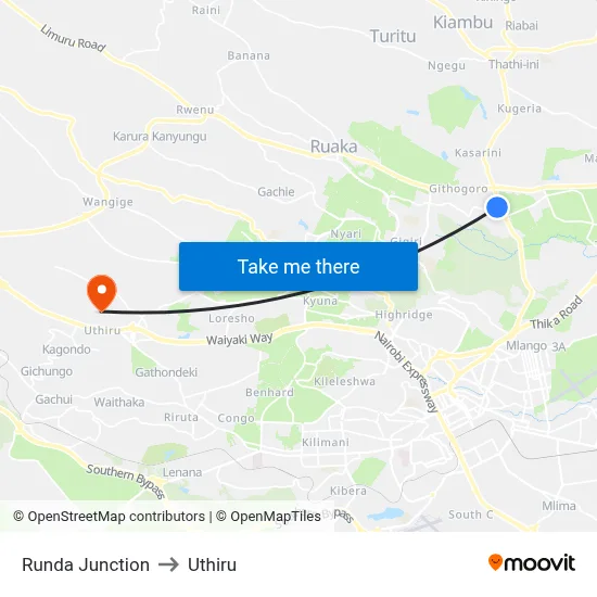 Runda Junction to Uthiru map