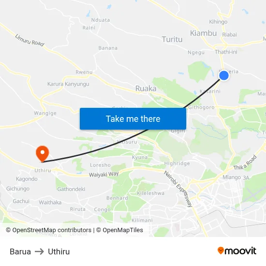 Barua to Uthiru map